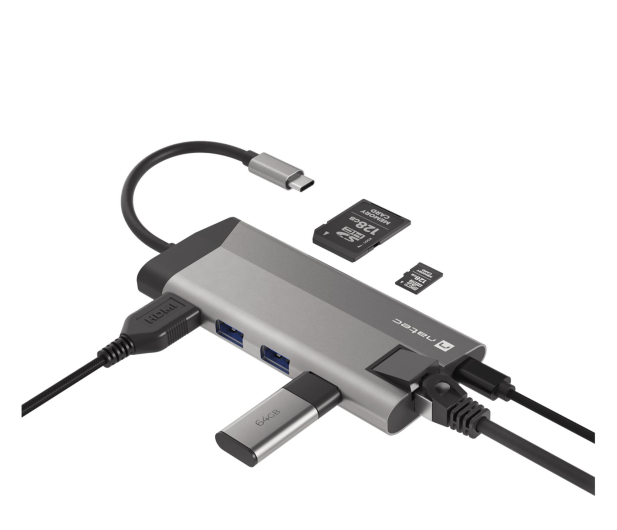 Natec FOWLER PLUS USB-C 8W1 HUB -> USB 3.0 3X, HDMI 4K, USB-C PD, - 1470218 - zdjęcie 4